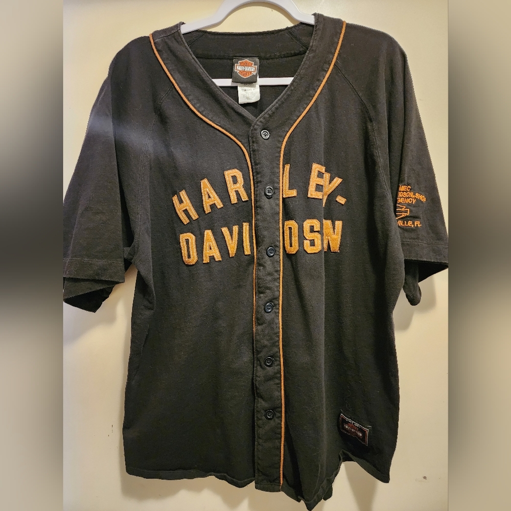 Harley-Davidson Black & Orange Short-Sleeve Button Jersey Style
